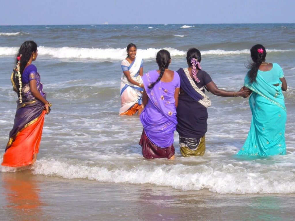 Madras beach with women in sari
