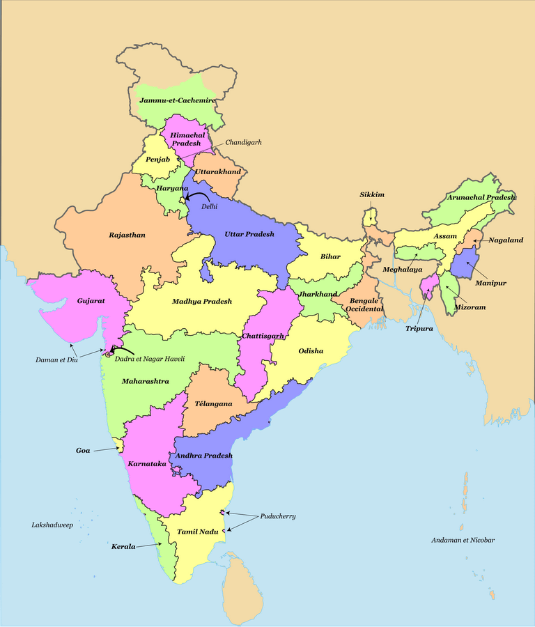 State of India map Tamil Nadu and Kerala are in the South of India, close to Sri Lanka