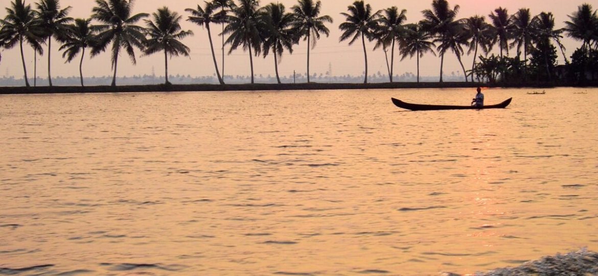 Sunset on the backwaters of Alleppey in Kerala South India