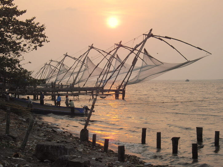 Fort Kochi fishing nets at sunset Kerala India