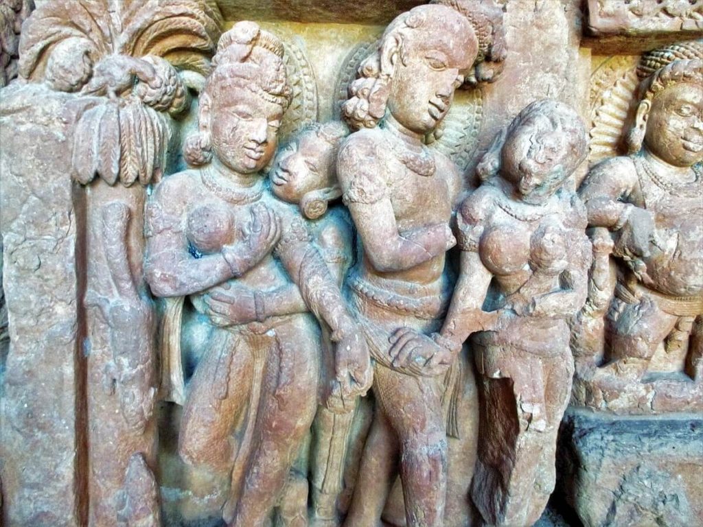 Erotic sculpture of Sirpur Buddha temple representing an orgy scene