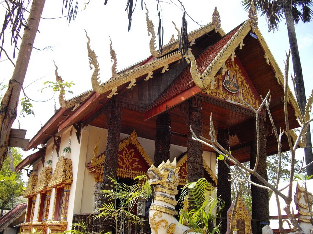 Burmese pagoda A red, white and golden pagoda