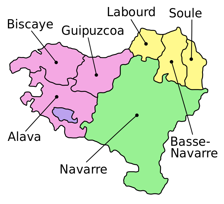 The map of the 7 Basque provinces