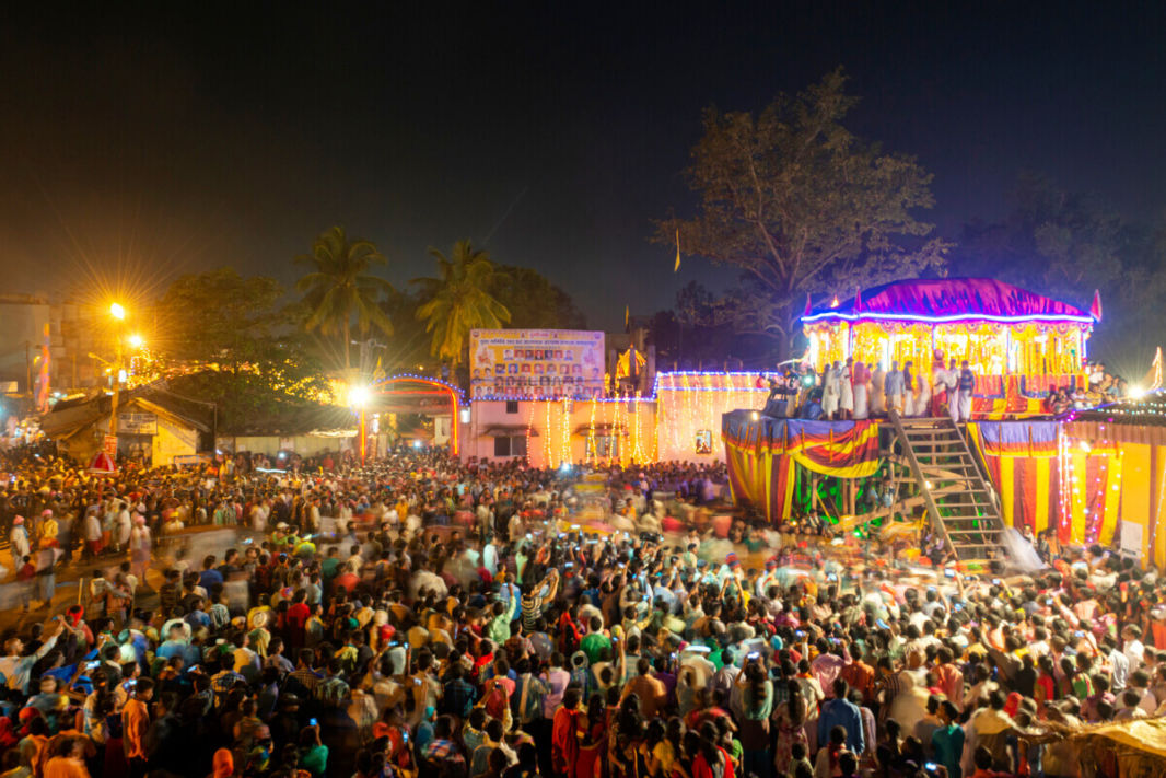 Bastar Dussehra's rath or big chariot, illuminated at night