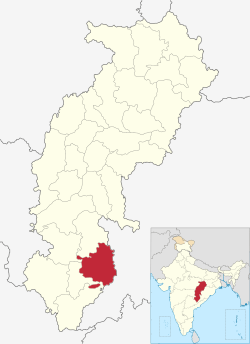 Localisation of Bastar district on the map of Chhattisgarh state