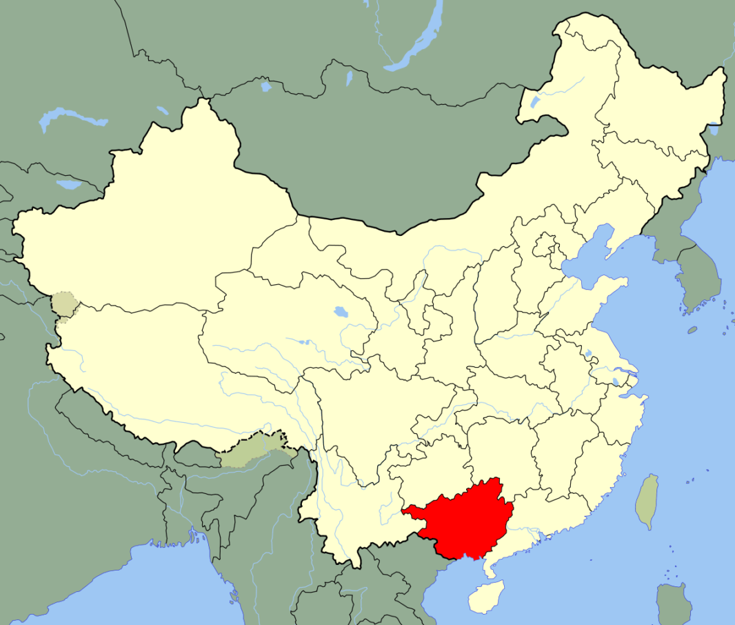 Map of China including Guangxi province