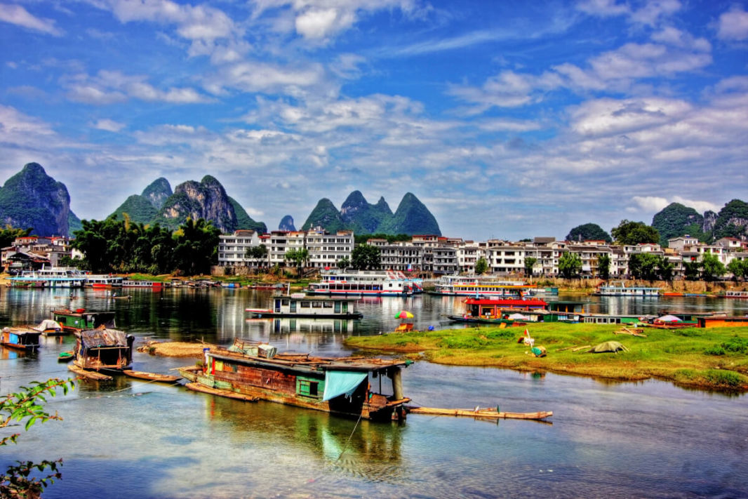 Boats on Li River in Yangshuo