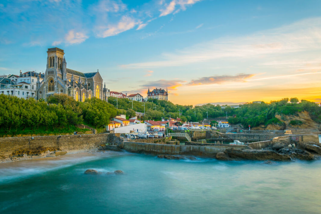 Fish harbour and Sainte Eugenie church Biarritz