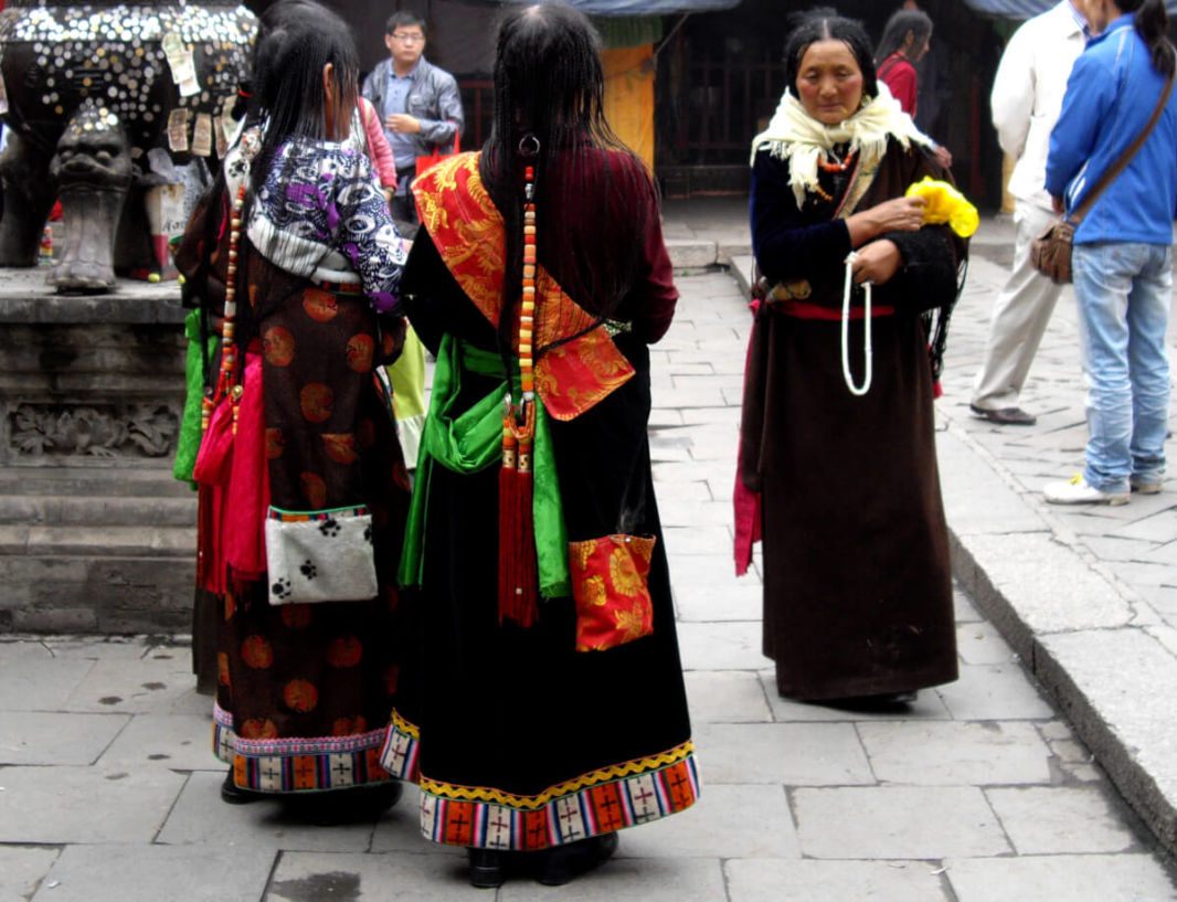 Tibetan women wearing traditional attire