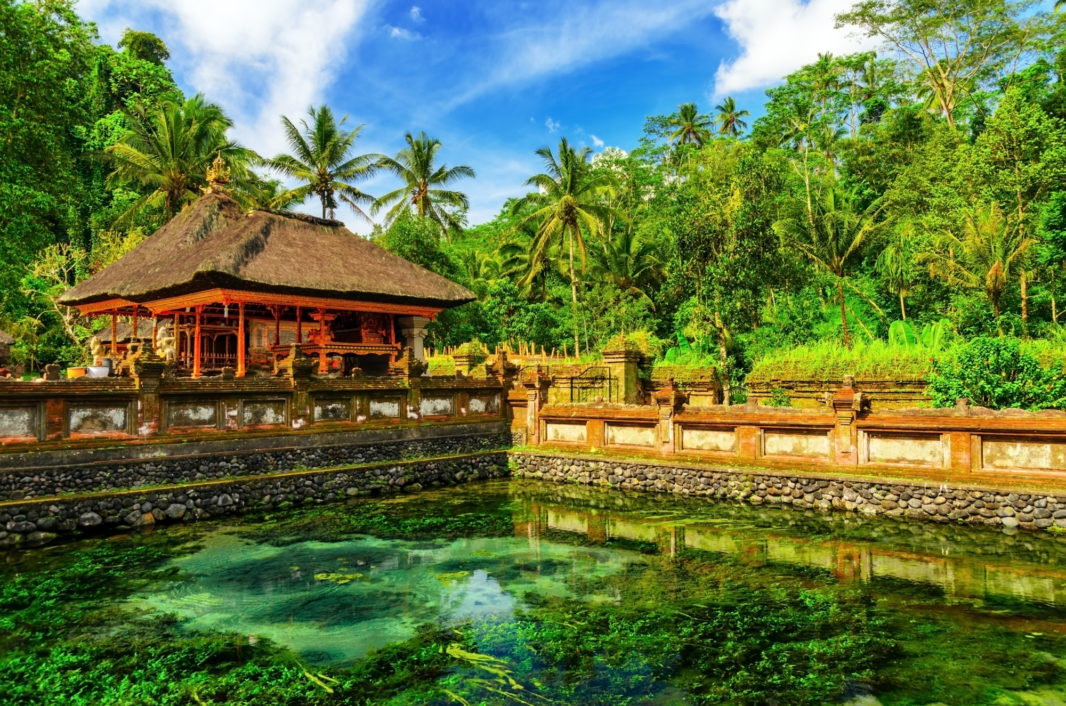 Temple and bath surrounded by the jungle