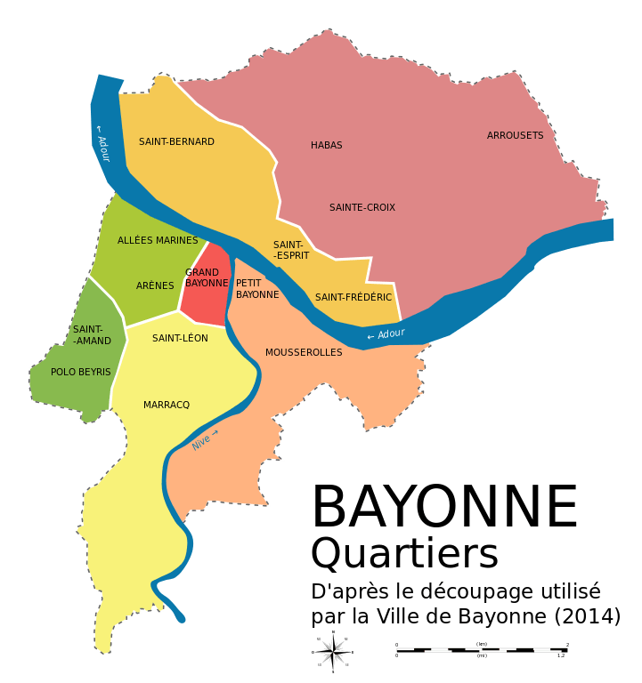 Carte des quartiers de Bayonne