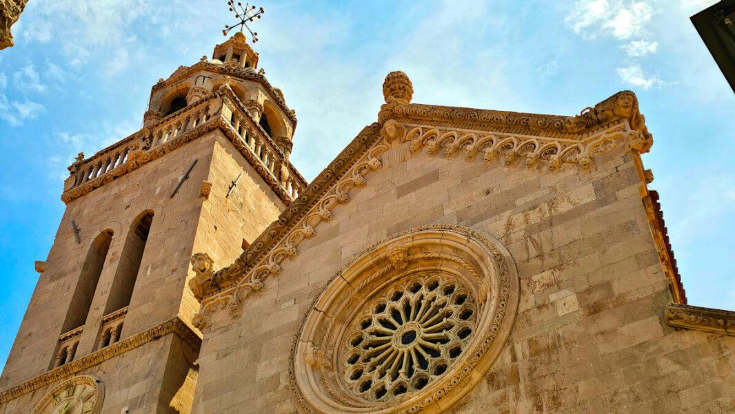 Entrance and bell tower of Korcula's cathedral